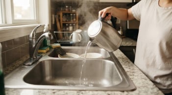 Tại sao tuyệt đối không nên đổ nước sôi xuống bồn rửa bát?