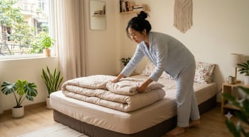 Vì sao không nên gấp chăn ngay sau khi ngủ dậy?