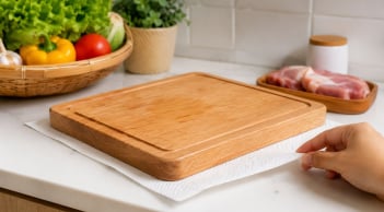 Vì sao nên đặt một tờ khăn giấy dưới thớt? Mẹo nhỏ giúp bếp sạch hơn, nấu ăn an toàn hơn