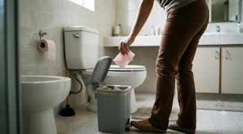 Nên vứt giấy vệ sinh xuống bồn cầu hay vứt vào thùng rác?