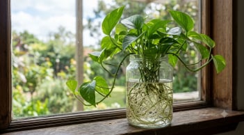 Đừng chỉ cắm nước: Thêm 1 thứ này khi trồng trầu bà thủy sinh, rễ trắng kín bình, lá xanh mướt quanh năm