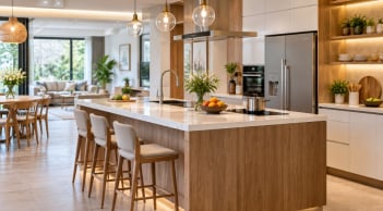 Tại sao nhiều gia đình ngày nay không làm bếp tựa tường mà lại để giữa phòng?