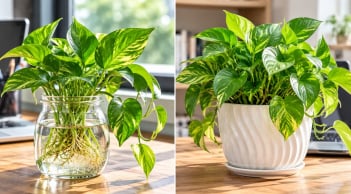 Trồng cây trầu bà phong thủy cho bàn làm việc nên trồng thủy sinh hay trồng đất?