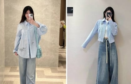 Sơ mi xanh dương và quần ống rộng: Công thức mặc đẹp tối giản nhưng vẫn toát lên khí chất thanh lịch