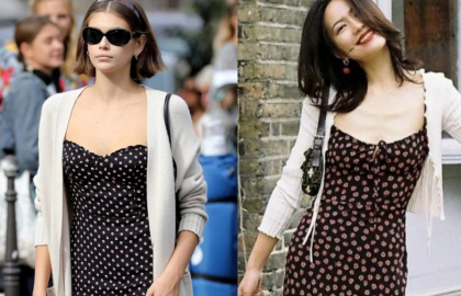 Váy hai dây chấm bi và cardigan len trở thành công thức mặc đẹp được yêu thích mùa hè này