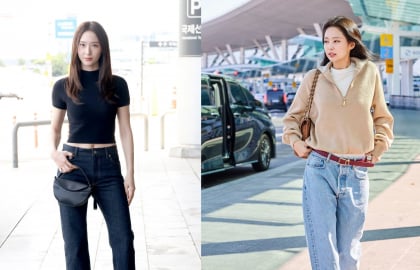 Sao Hàn đồng loạt diện denim và túi xách cỡ lớn, tạo nên xu hướng thời trang sân bay năm 2026