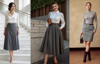 1 chân váy xám, 7 cách phối đồ giúp phụ nữ 30+ mặc đẹp cả tuần, thanh lịch đúng chất “old money”