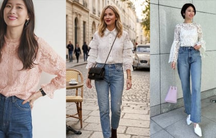 Áo ren + quần jeans: Cách phối đồ mùa thu giúp phụ nữ vừa nữ tính vừa trẻ trung