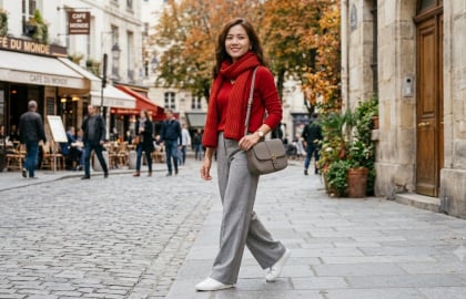 8 cách phối áo len đỏ đẹp và thanh lịch, giúp nàng nổi bật mùa thu đông
