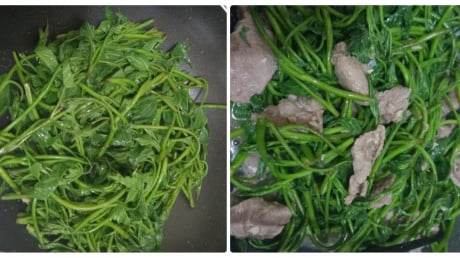 Chỉ với vài bước là hoàn thành món rau lang xào thịt bò thơm ngon, thanh nhiệt cho bữa cơm
