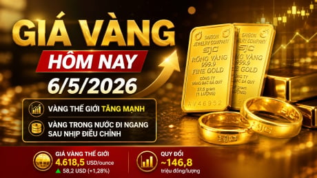 Bảng giá vàng 9999 24K 18K SJC DOJI PNJ hôm nay 6/5/2026
