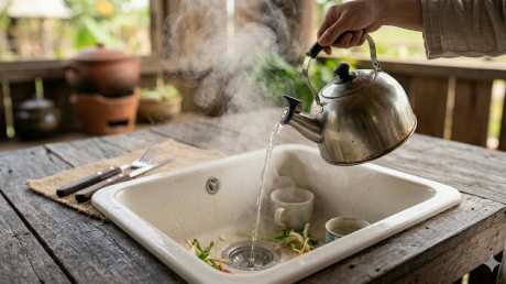 Đổ một cốc nước nóng xuống cống theo cách này: Nhà bếp thơm tho suốt cả tuần, sạch bóng dầu mỡ