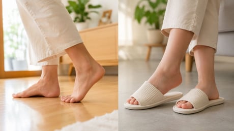 Nên đi chân trần hay đi dép trong nhà?