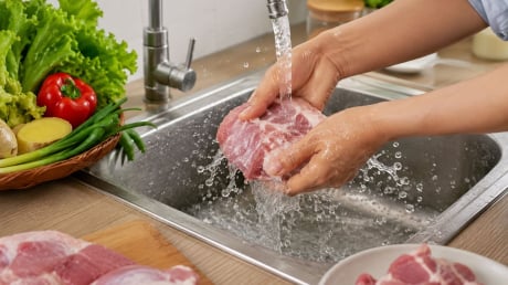 Tưởng rửa thịt sống dưới vòi nước chảy là sạch, hóa ra lại là sai, dừng ngay