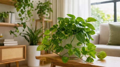 Vị trí đặt cây trầu bà giúp mang lại màu xanh thư thái, tăng tập trung, thu hút may mắn
