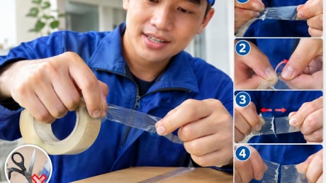 Mẹo dùng 2 ngón tay cắt băng dính nhanh hơn dùng kéo