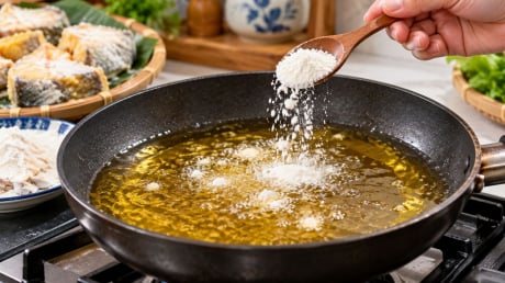 Vì sao nhiều người cho bột vào chảo dầu trước khi chiên rán?