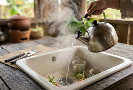 Đổ một cốc nước nóng xuống cống theo cách này: Nhà bếp thơm tho suốt cả tuần, sạch bóng dầu mỡ