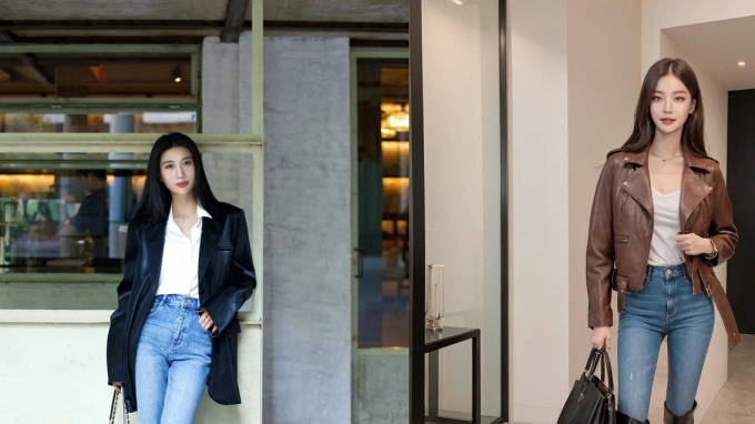 Áo da + quần jeans: Cặp bài trùng tôn dáng, kéo dài đôi chân, mang lại sự sành điệu cho phong cách