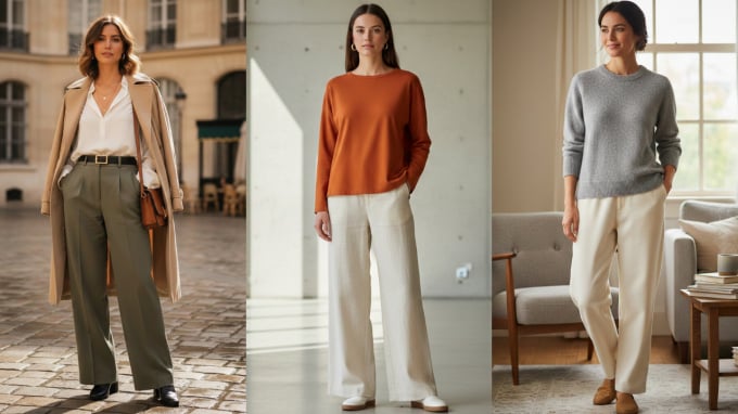 Phụ nữ Pháp mặc quần ống rộng với 5 kiểu áo đơn giản mà thanh lịch, nhìn là muốn học theo