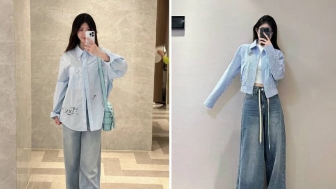 Sơ mi xanh dương và quần ống rộng: Công thức mặc đẹp tối giản nhưng vẫn toát lên khí chất thanh lịch