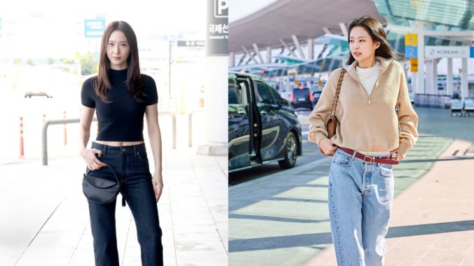 Sao Hàn đồng loạt diện denim và túi xách cỡ lớn, tạo nên xu hướng thời trang sân bay năm 2026