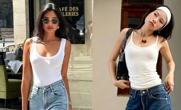Áo hai dây trắng và quần jeans ống rộng: Bộ đôi đơn giản nhưng luôn nổi bật trong mùa hè