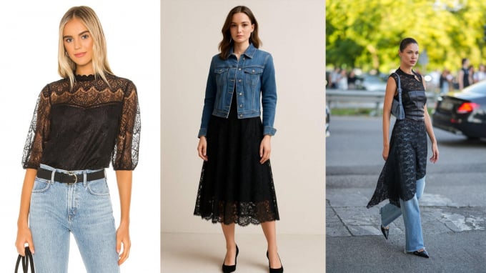 Phụ nữ 35+ muốn mặc nữ tính mà không sến: 4 cách phối ren với denim cực sang