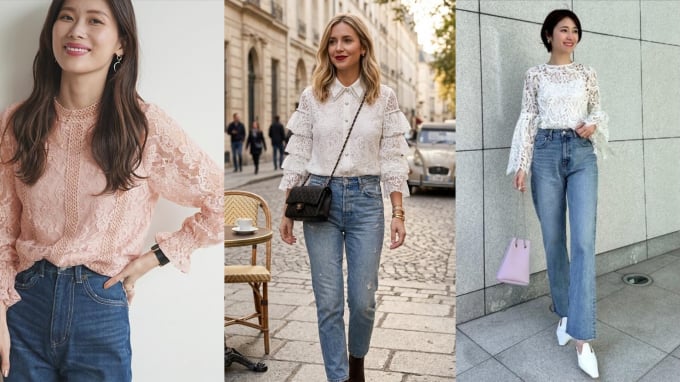 Áo ren + quần jeans: Cách phối đồ mùa thu giúp phụ nữ vừa nữ tính vừa trẻ trung