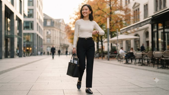 Áo thun dài tay mùa thu: 5 cách phối đồ đơn giản giúp chị em mặc đẹp, thanh lịch