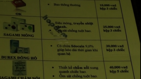 Người bán hàng niêm yết giá các loại bao cao su rất cụ thể